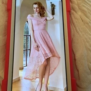 👗👗beautiful Homrain hi-low lace dress on/off shoulder sleeveless